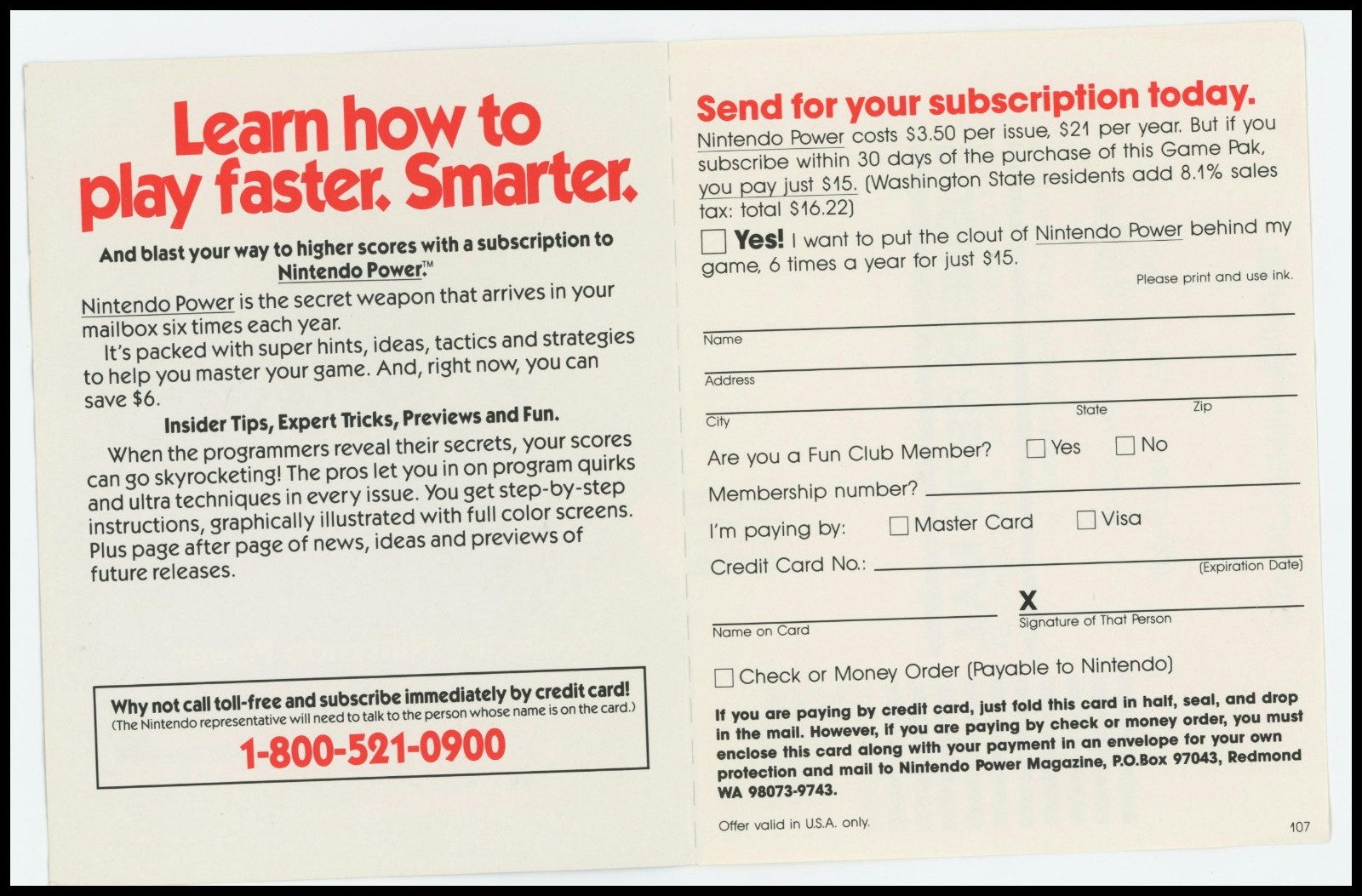 Introducing Nintendo Power NES Insert Mailer Order Form Promotional Insert