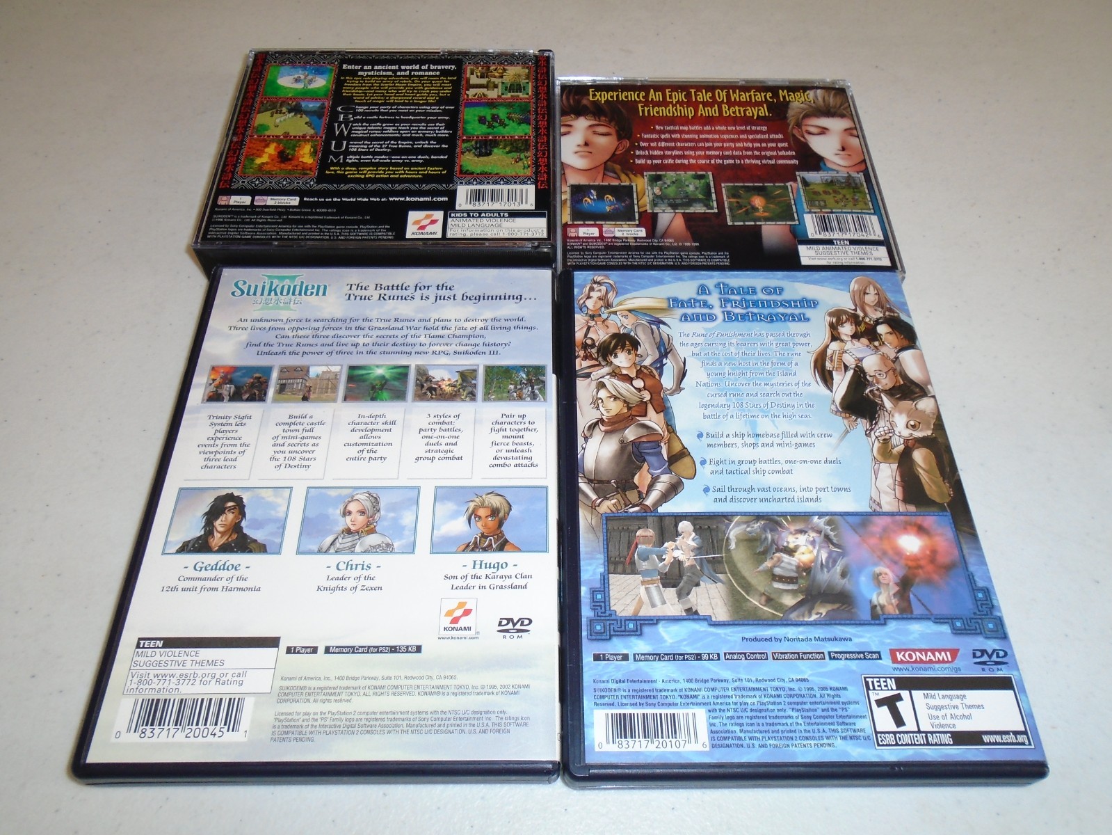 Suikoden I, II, III, and IV (1 2 3 4) ☆☆ CIB PlayStation 1 2 PS1 PS2 games