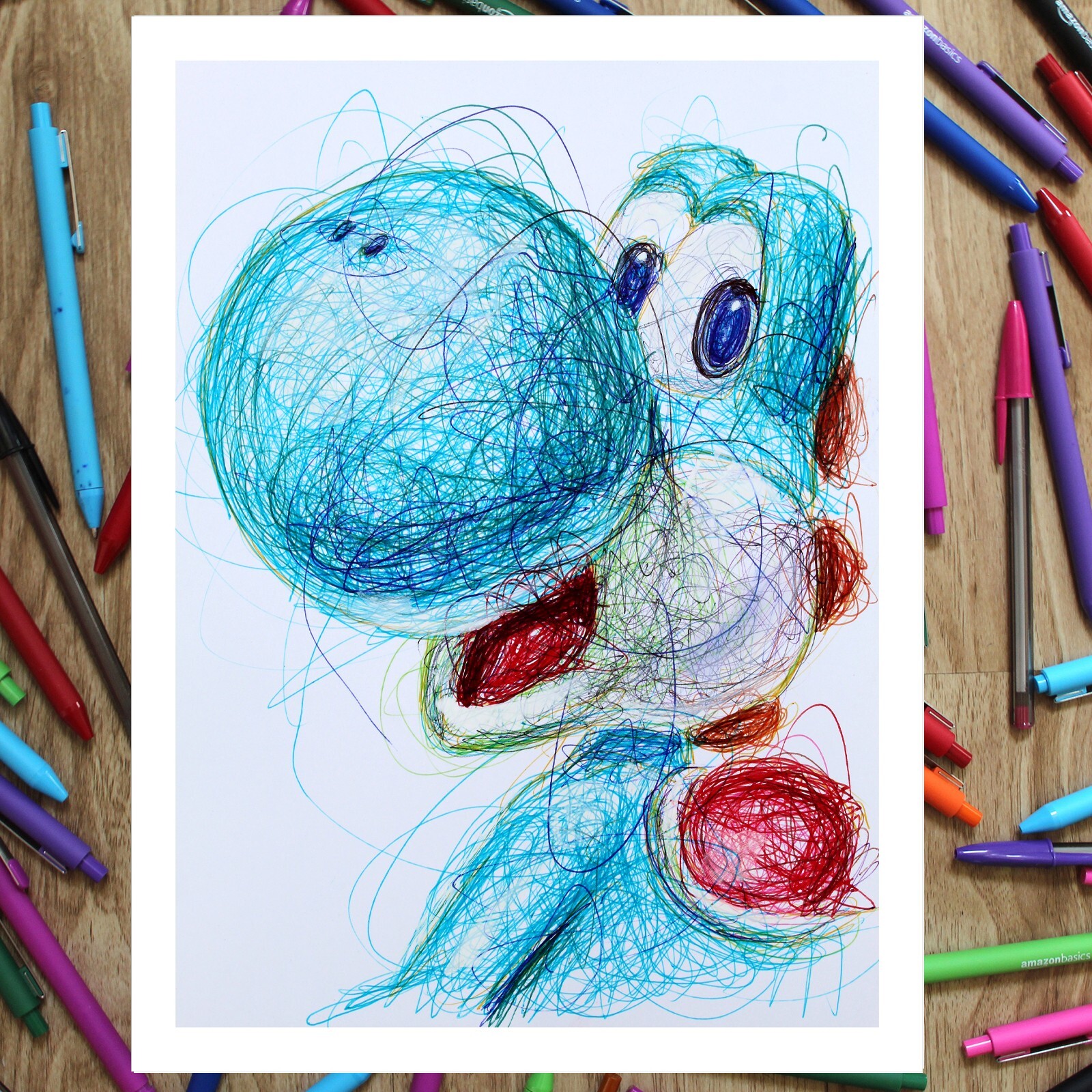 Light Blue Yoshi Ballpoint Pen Print, Super Mario Artwork