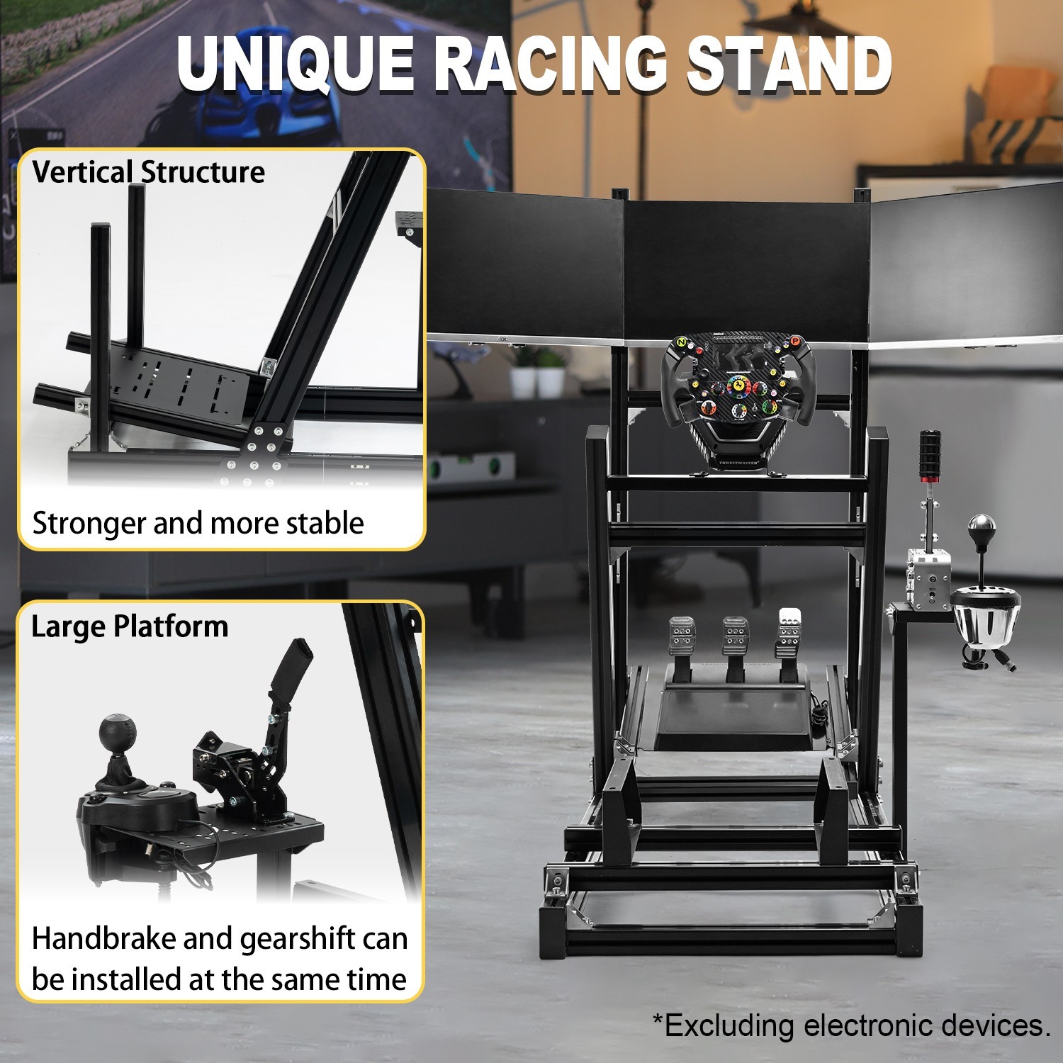 Marada Sim Racing Cockpit Stand with Monitor Bracket Fit Logitech G29 G920 G923
