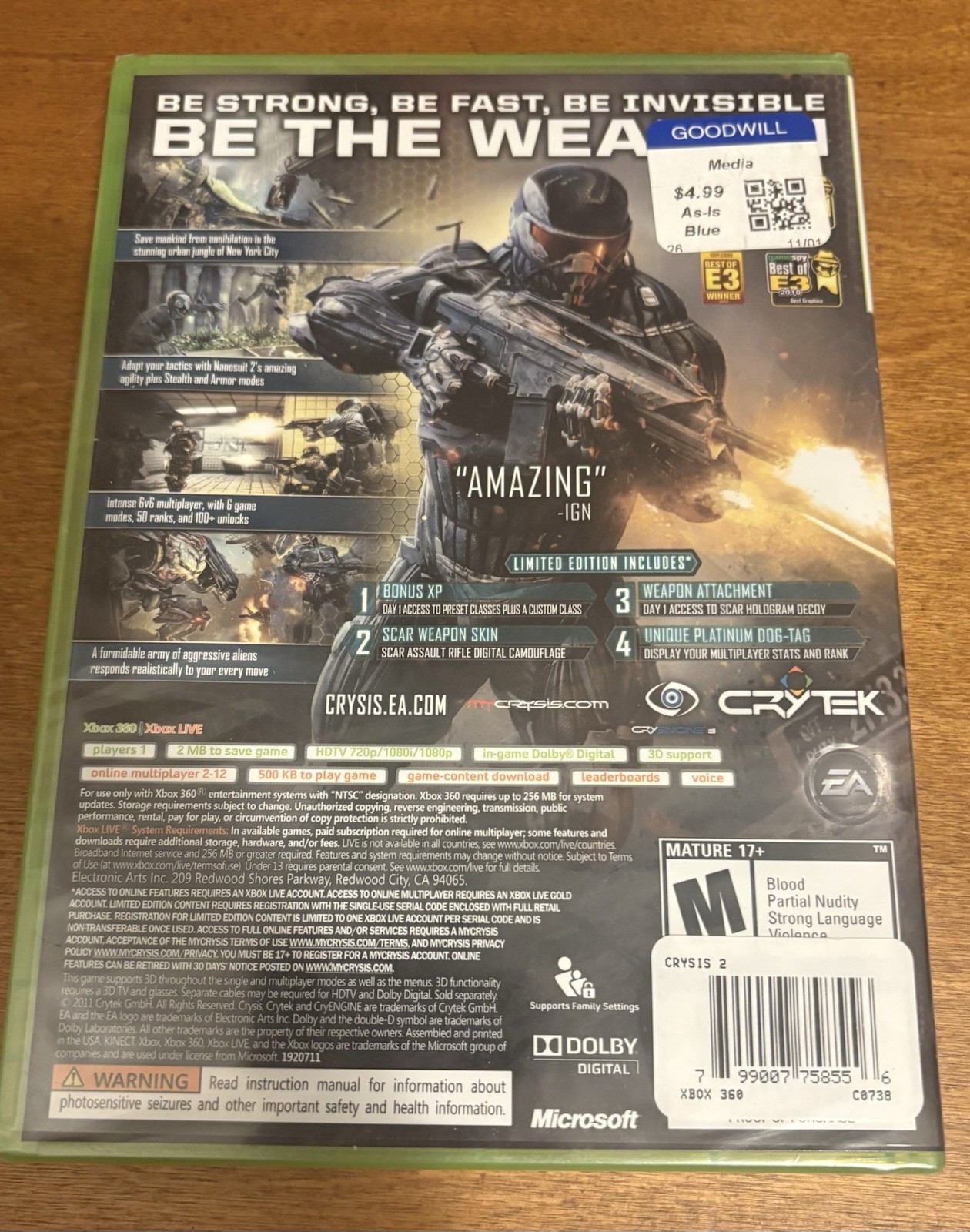 Crysis 2 Limited Edition- XBOX 360 (SEALED/NEW)