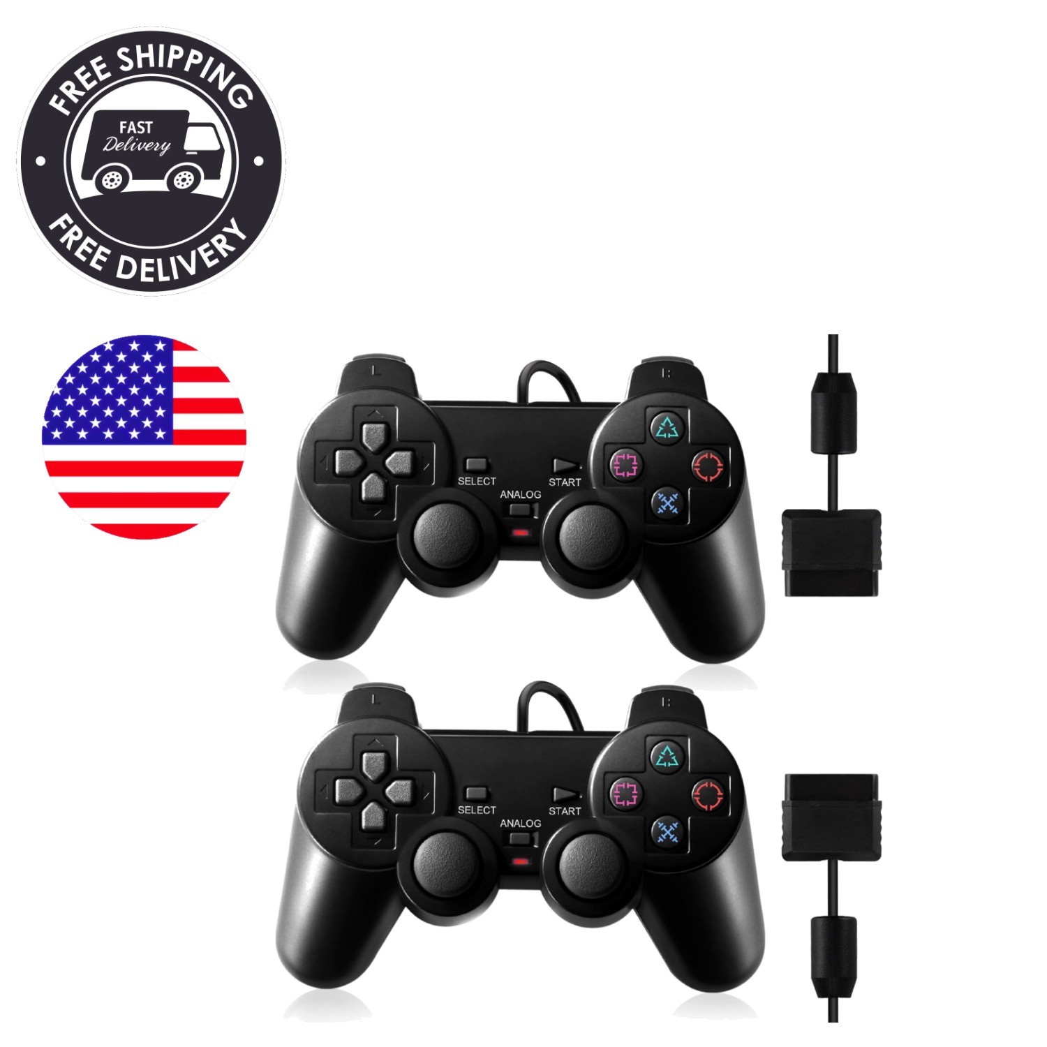 Immerse Yourself with 2-Pack Wired PS2 Controllers – Dual Vibration Power