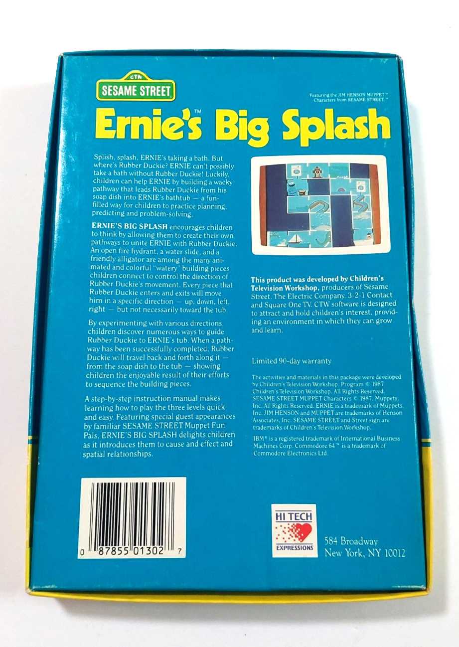 Sesame Street Ernie’s Big Splash Commodore 64 1987 Box W/Manual Floppy Untested