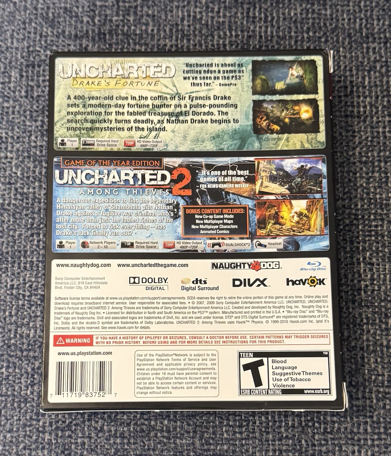 Uncharted Dual Pack Greatest Hits PS3 w/Manual, all inserts, and bonus content
