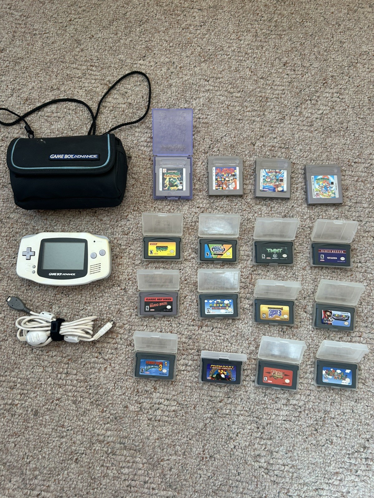 Nintendo Game Boy Advance White Console With Many Popular Mario Games and More