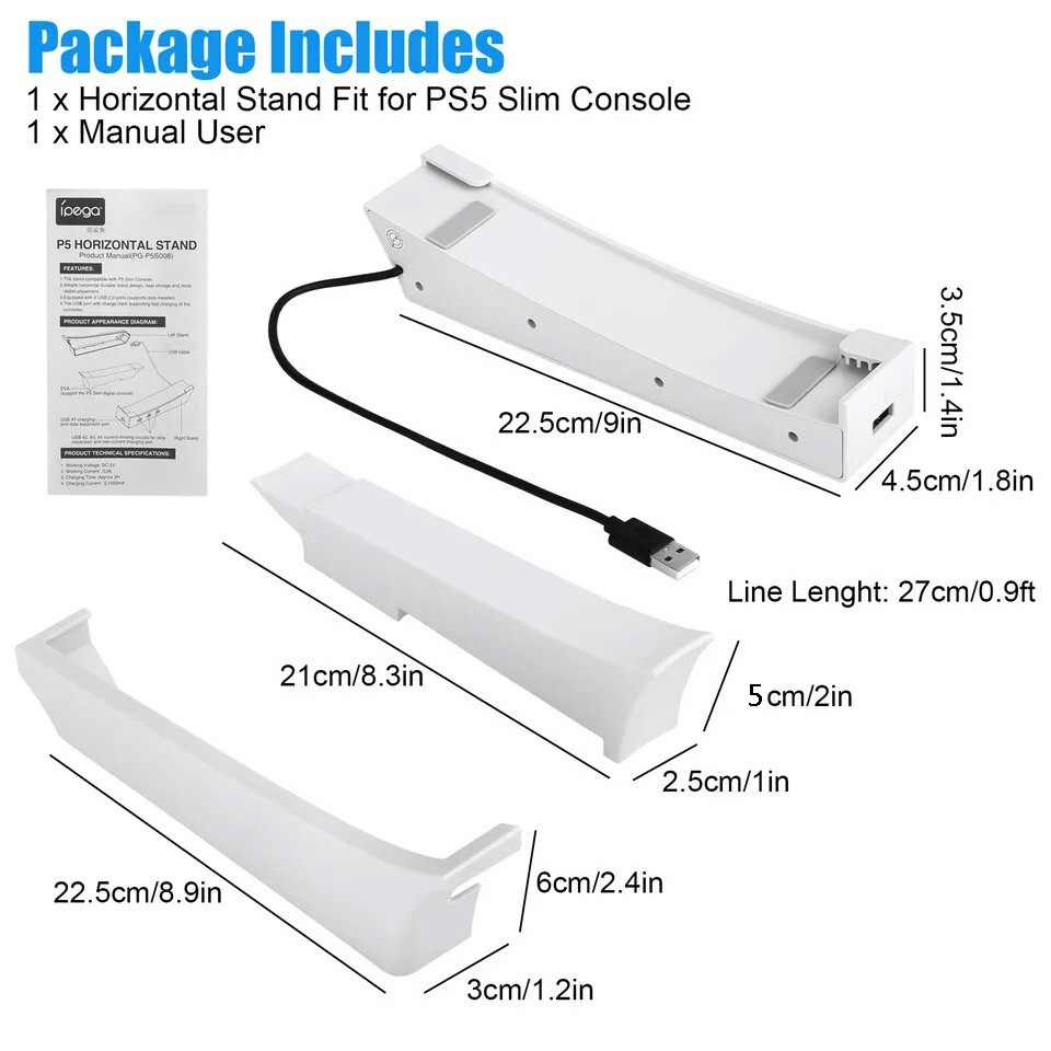 Horizontal Stand for PS5 Slim Disc & Digital Console with Fast Charging USB Port