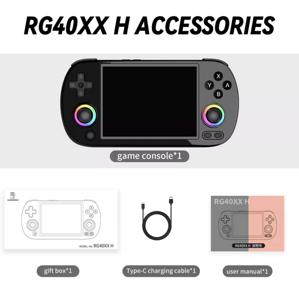 RG40XX H Handheld Game Console 4” Screen Linux System Joystick RGB Lig