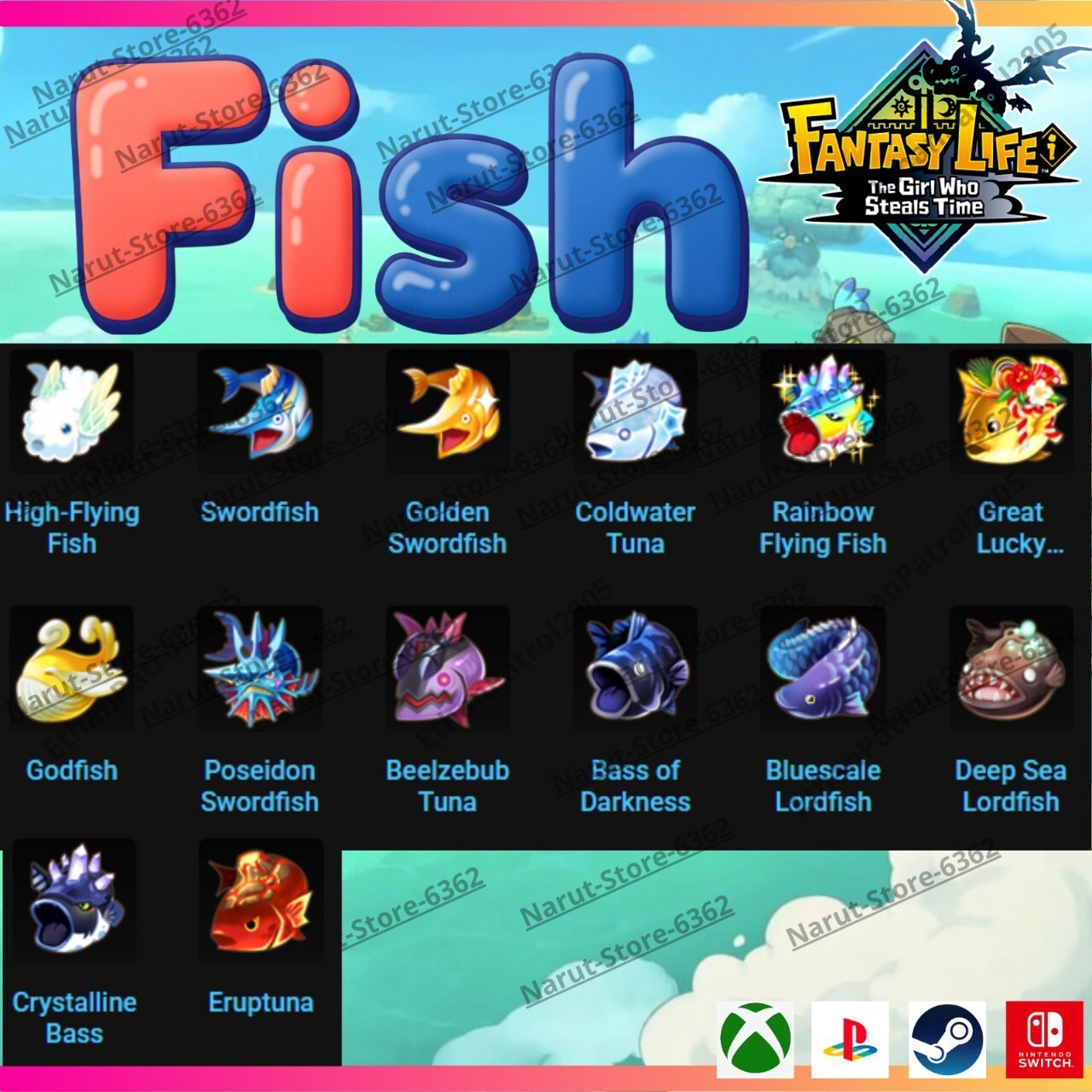 Fantasy Life I: Fish Material Bundle🌟 crafting The Girl Who Steals the Time