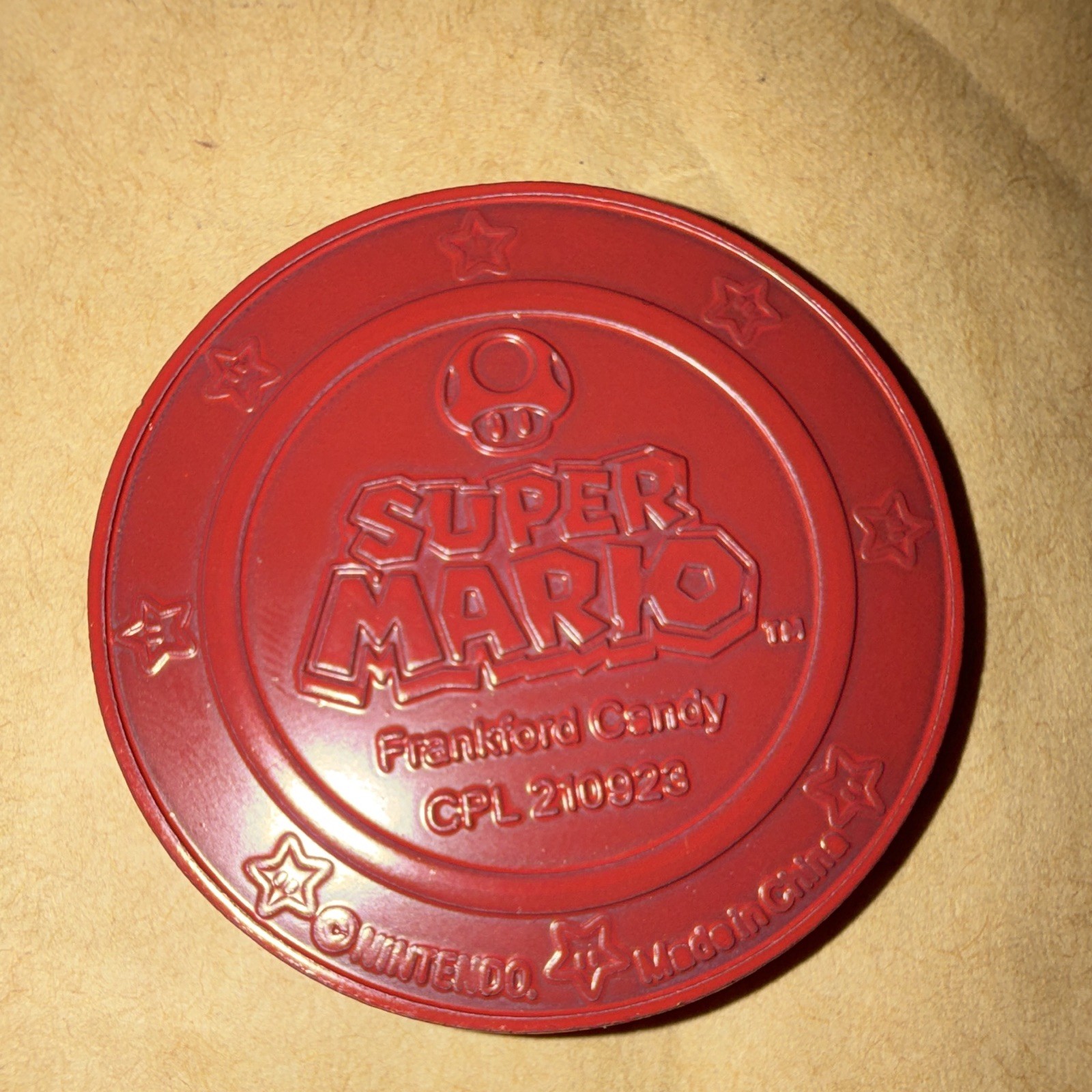 RARE Frankford Candy Super Mario Mario Red Embossed Plastic Coin Token