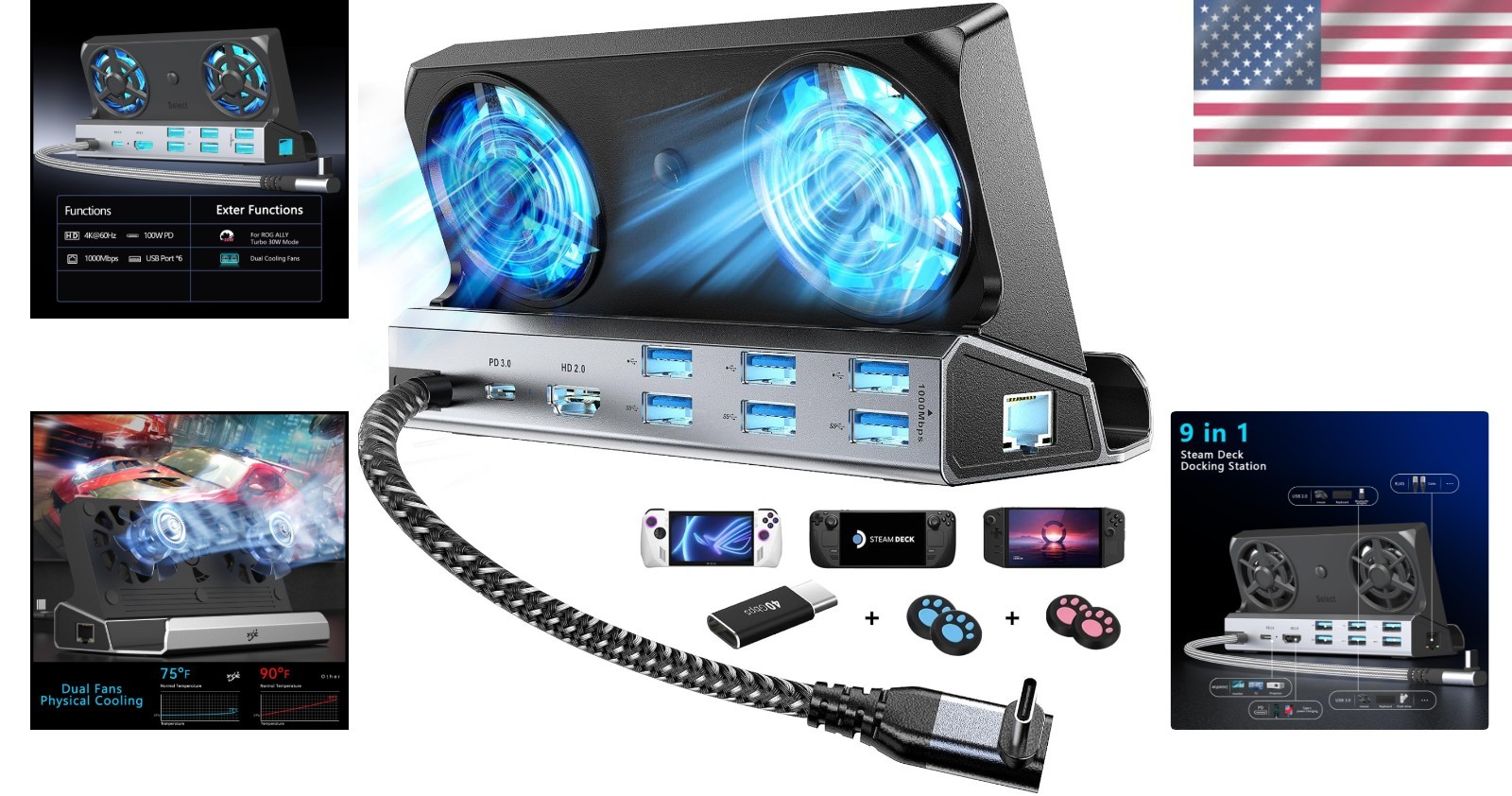 Ultimate 12-in-1 Docking Station with Dual Fans for Steam Deck & Nintendo Switch