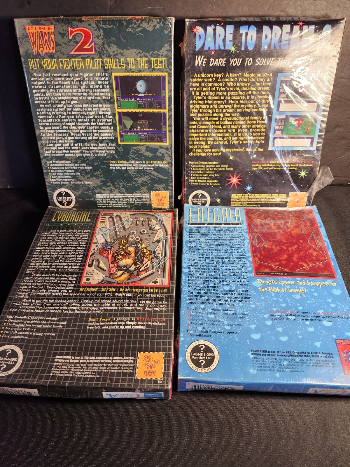 1994 FACTORY SEALED ENIGMA, CYBORGIRL, LINE WARS + MS DOS PC Big Box Game LOT