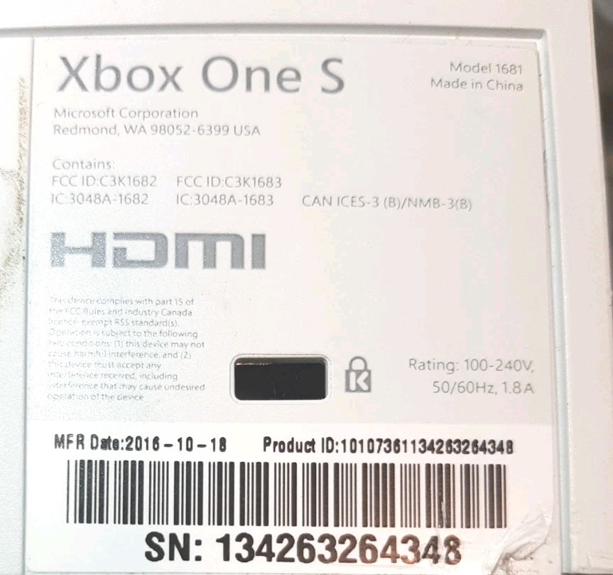 Microsoft Xbox One S 512GB Video Game Console Model 1681 White