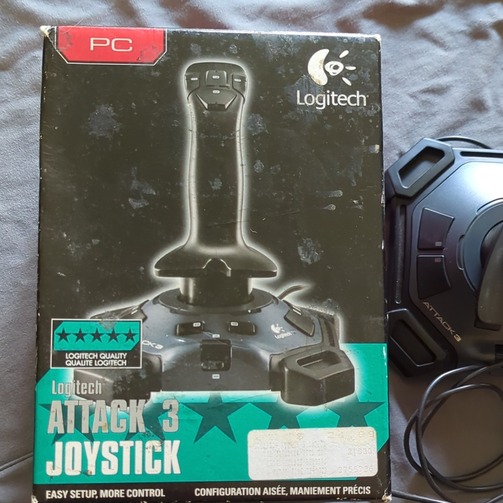 Logitech Attack 3 USB Wired Joystick for PC, Black Ergonomic Controller 5ft