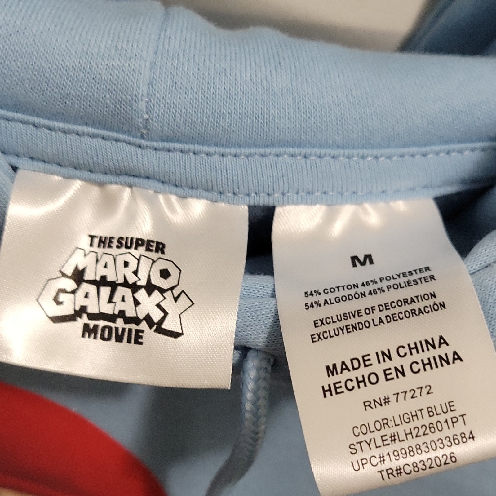 Super Mario Mario Light Blue Hooded Pullover Hoodie Sweatshirt M “Here We Go”