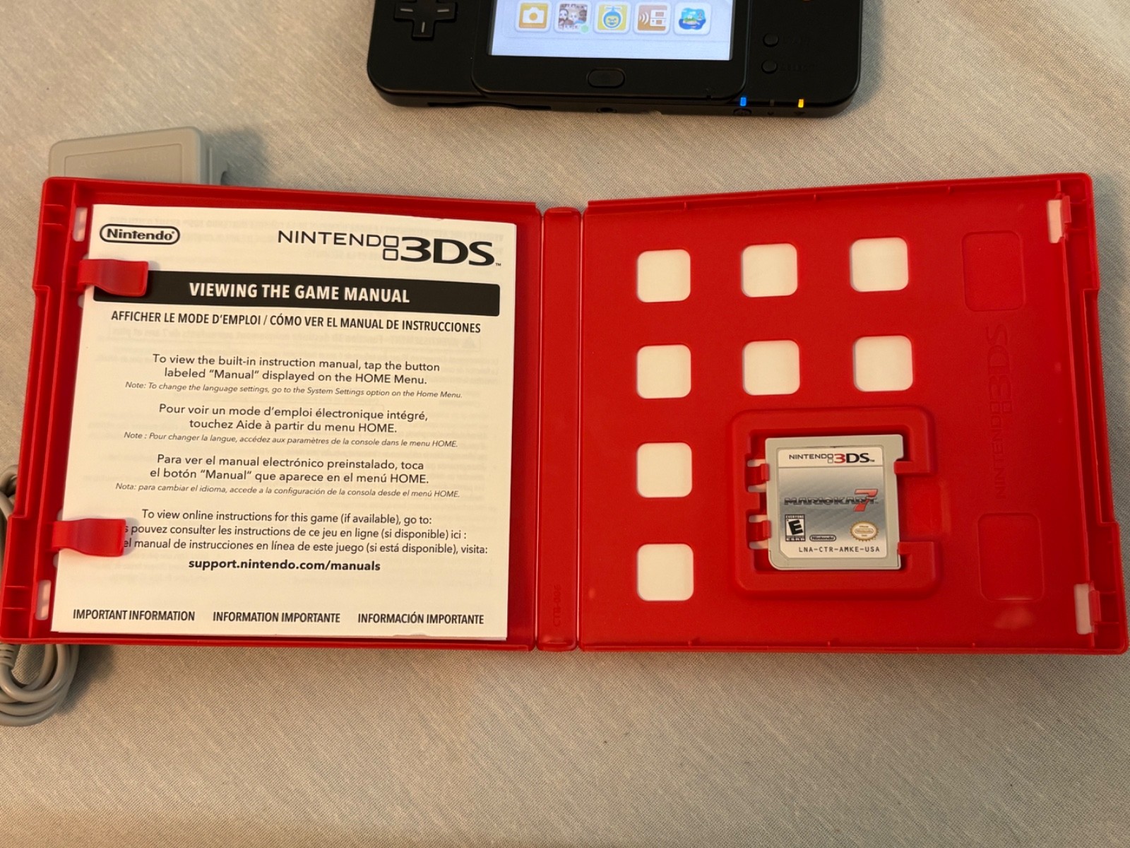 New Nintendo 3DS Super Mario Black Edition Console,Mario Kart 7,Stylus,Charger