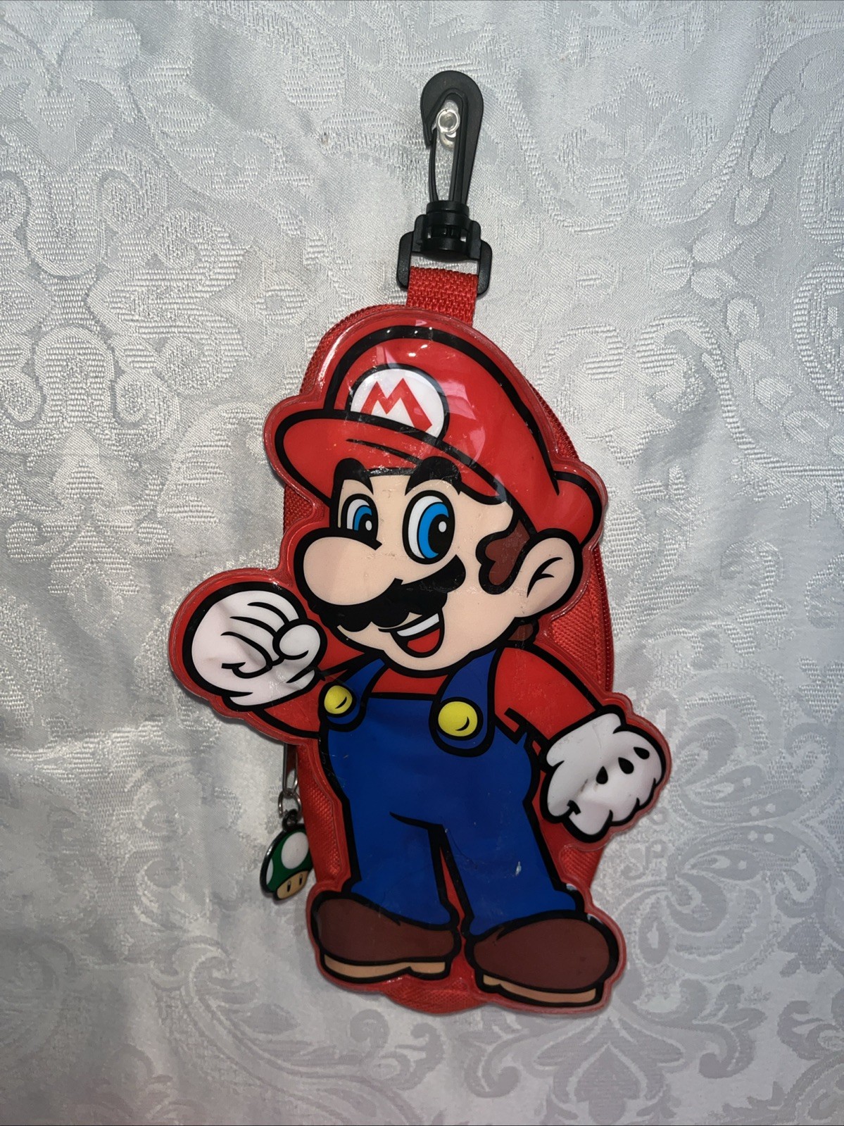 2012 Nintendo Super Mario Brothers Pencil Case w/ Backpack Clip Toadstool zipper
