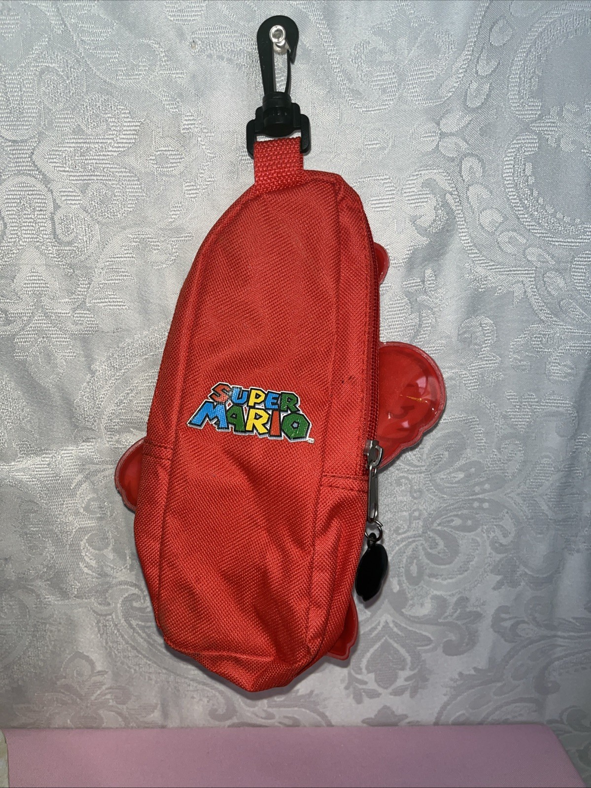 2012 Nintendo Super Mario Brothers Pencil Case w/ Backpack Clip Toadstool zipper