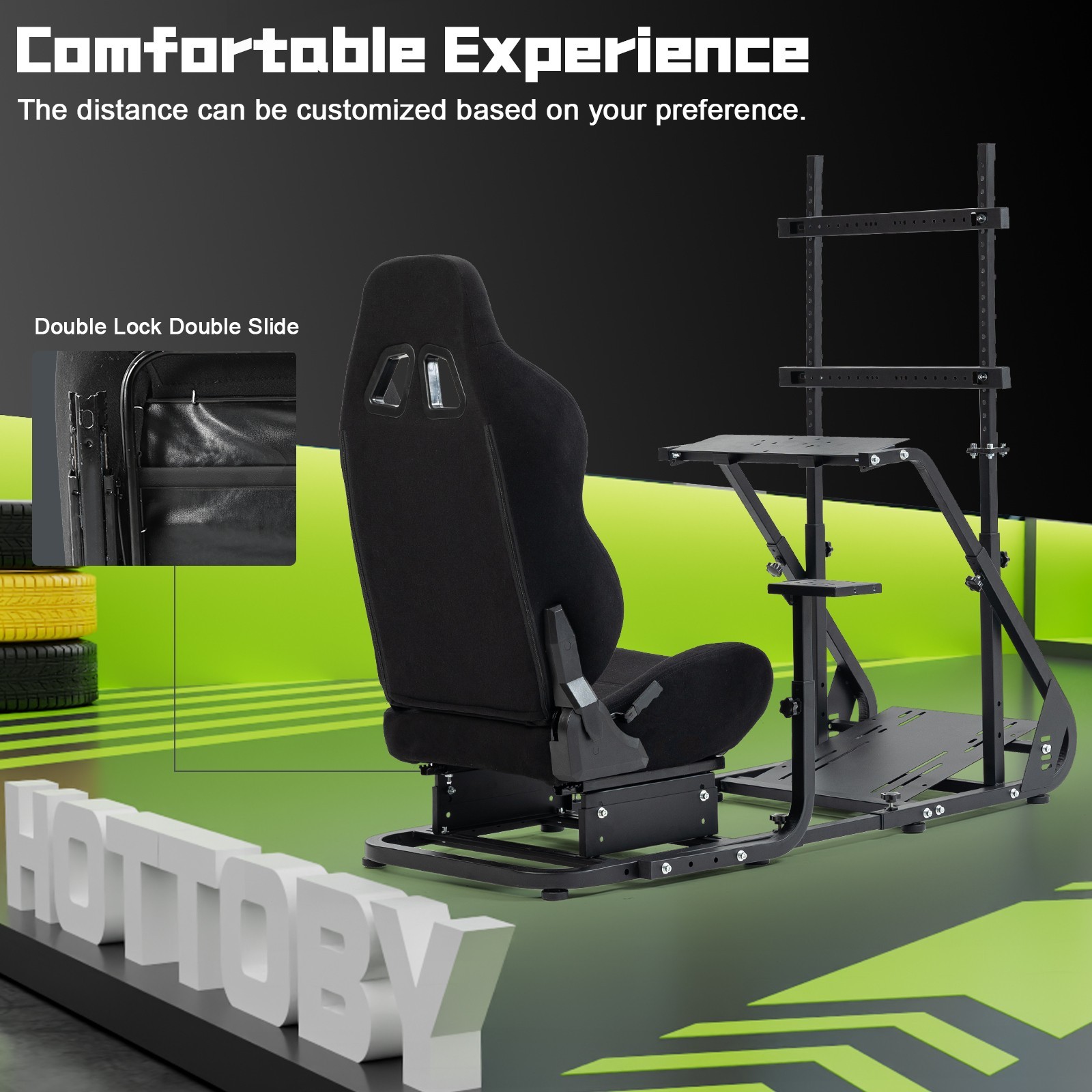 Hottoby Racing Simulator Cockpit With Black Seat & Monitor Stand Fits Logitech