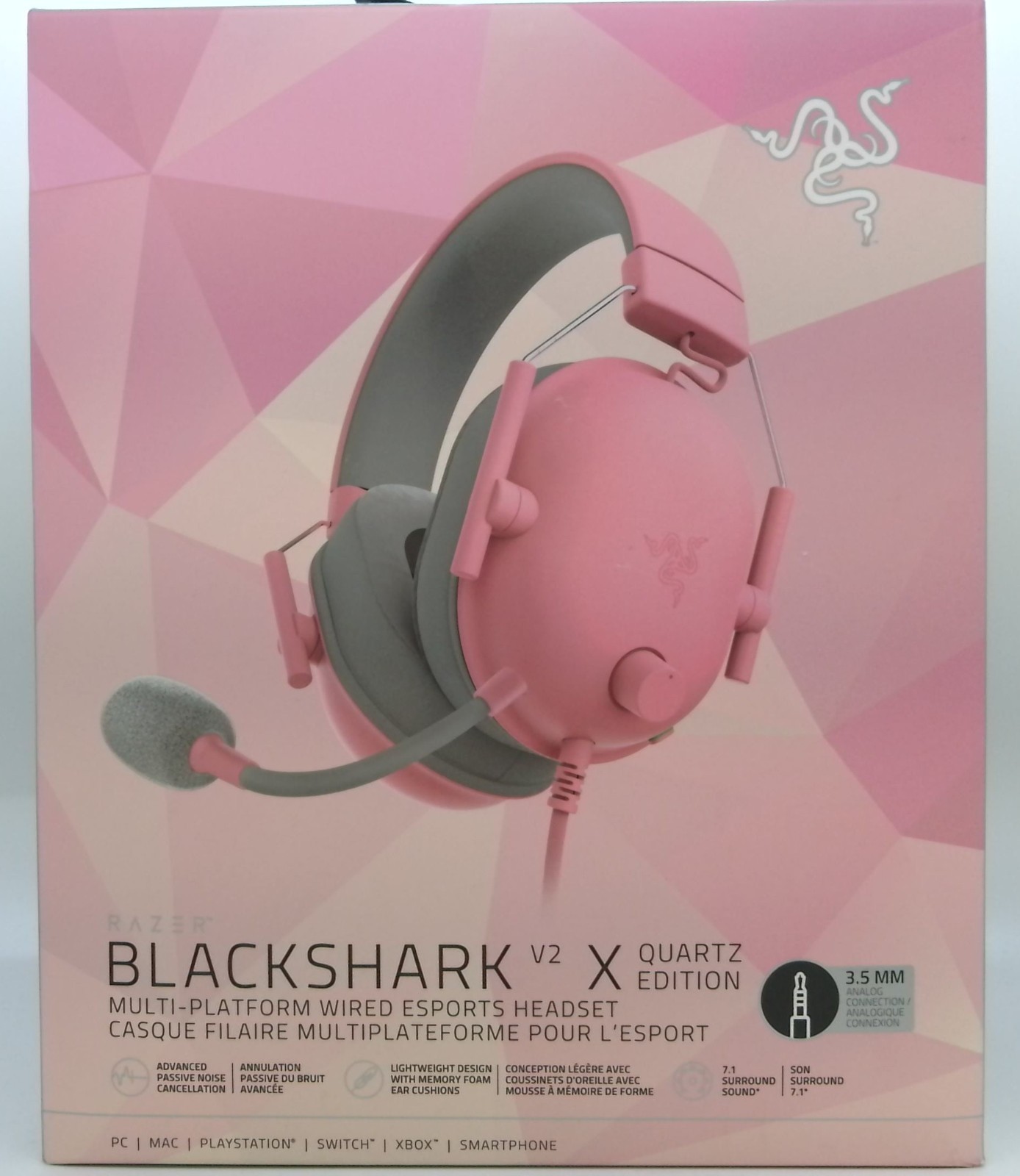 Razer BlackShark V2 X Quartz Pink Wired Gaming Headset 3.5mm New Sealed