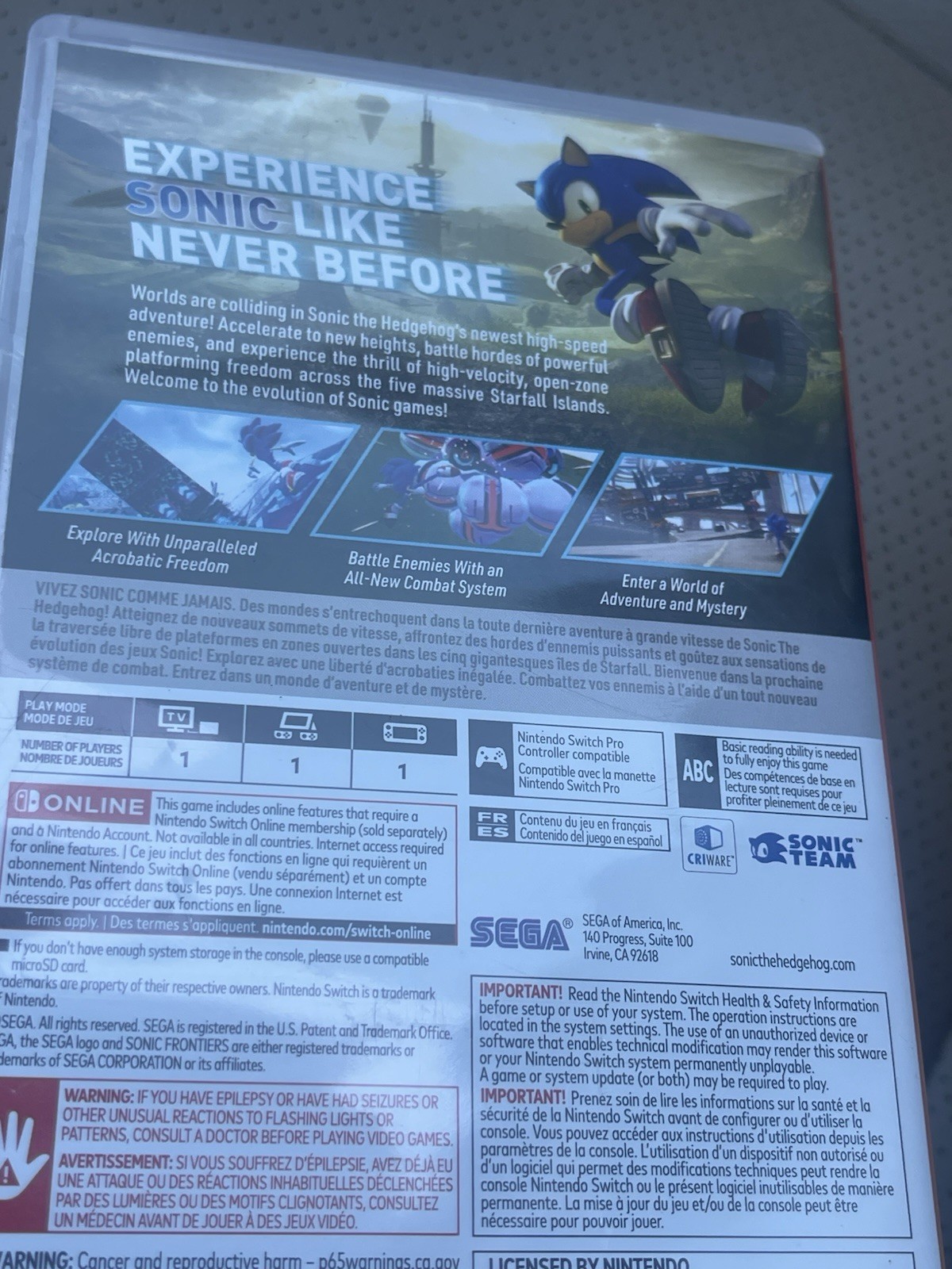 Sonic Frontiers Nintendo Switch CIB with inserts And Code Insert! Game Video !