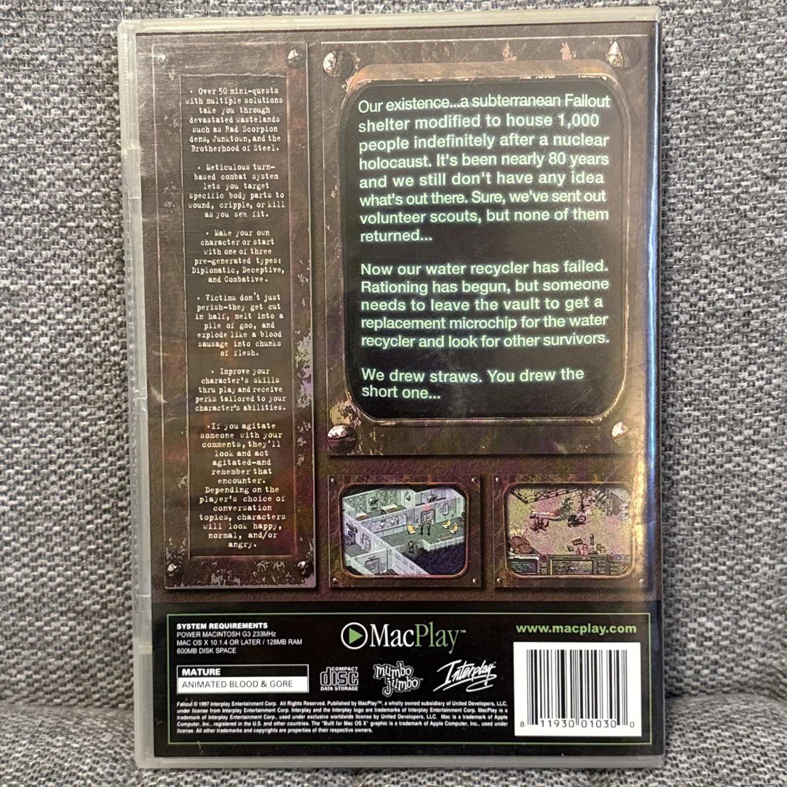 Fallout 1 Macintosh Mac MacPlay OS X – disc is immaculate!