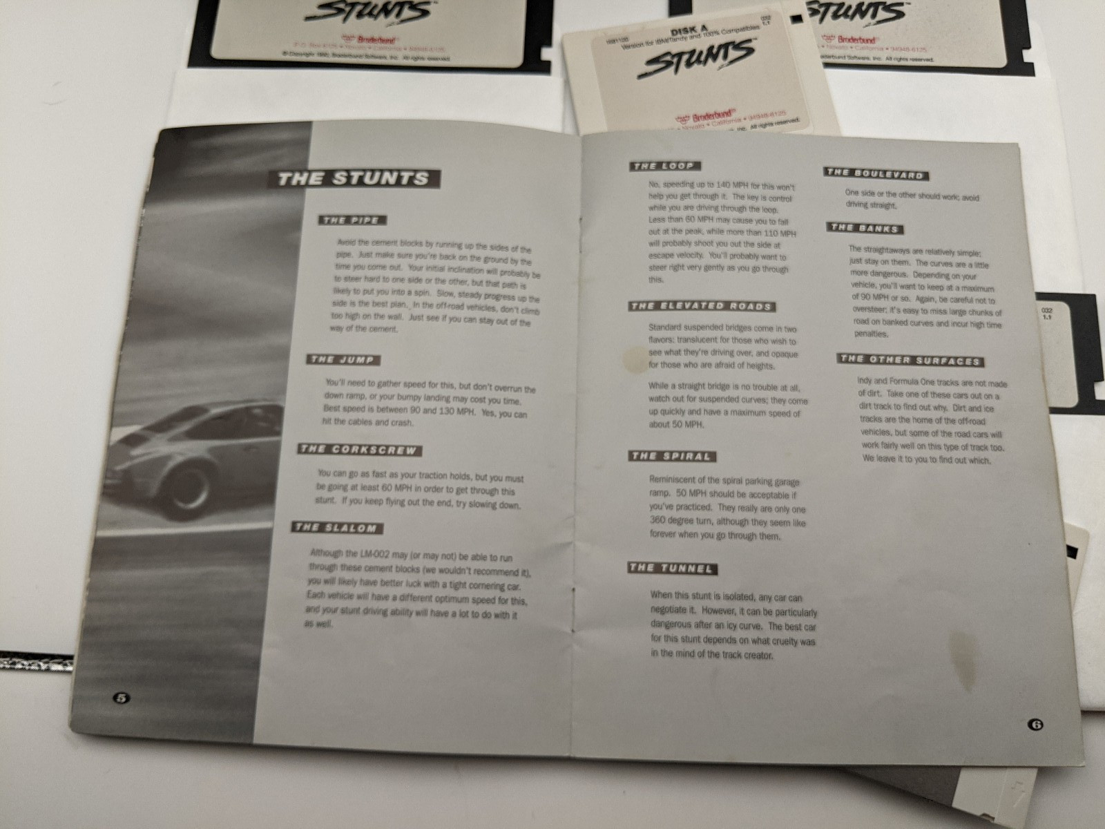 Stunts Big Box Broderbund PC Game 1990 5.25″ and 3.5″ Disks with Box and Manual