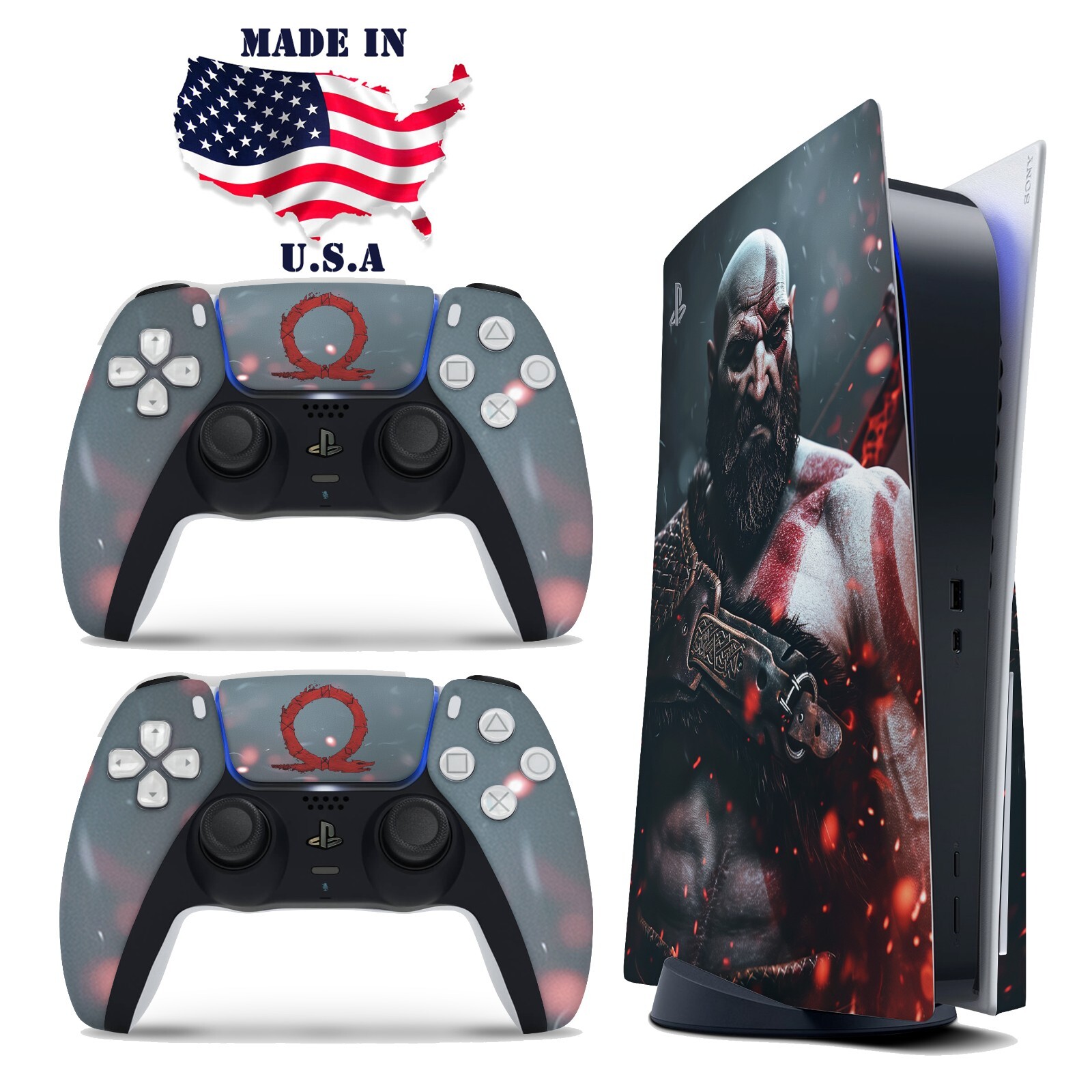 PS5 Disc Version Console & Controller Vinyl Skin Decal Wrap God of War Kratos