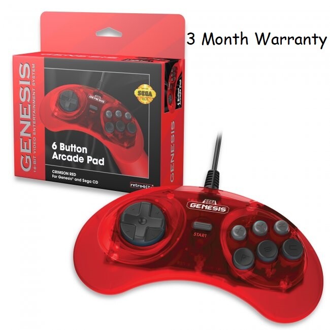 Retro-Bit Official Sega Genesis 6-Button Controller Pad for Sega Genesis Red