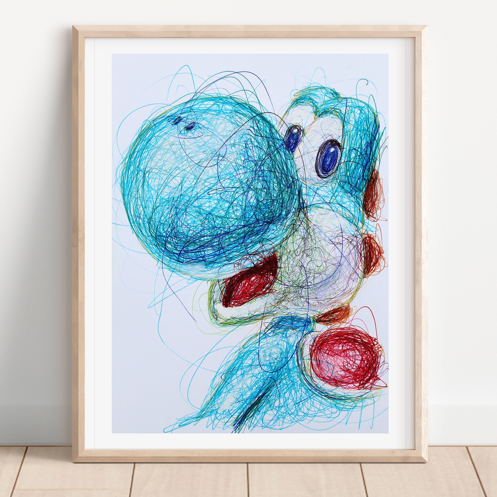 Light Blue Yoshi Ballpoint Pen Print, Super Mario Artwork