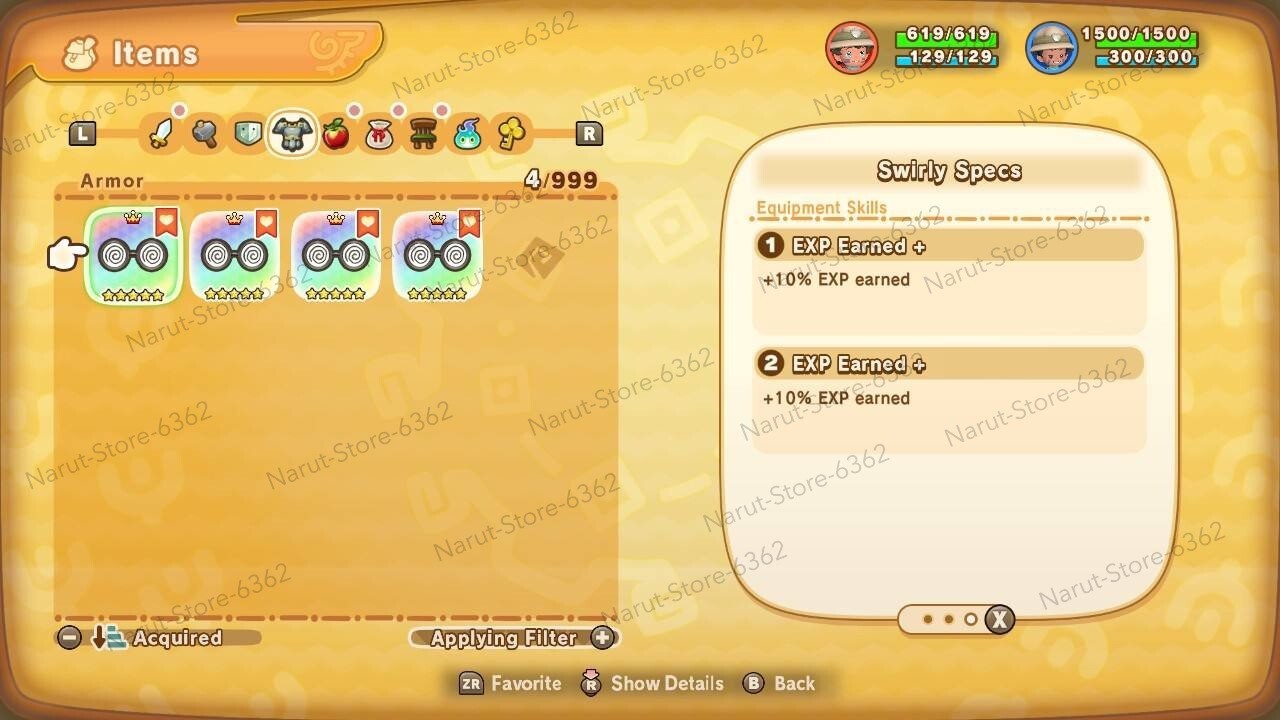 Fantasy Life I: Swirly Specs x4 🌟+80% exp earned✨item The Girl Who Steals Time