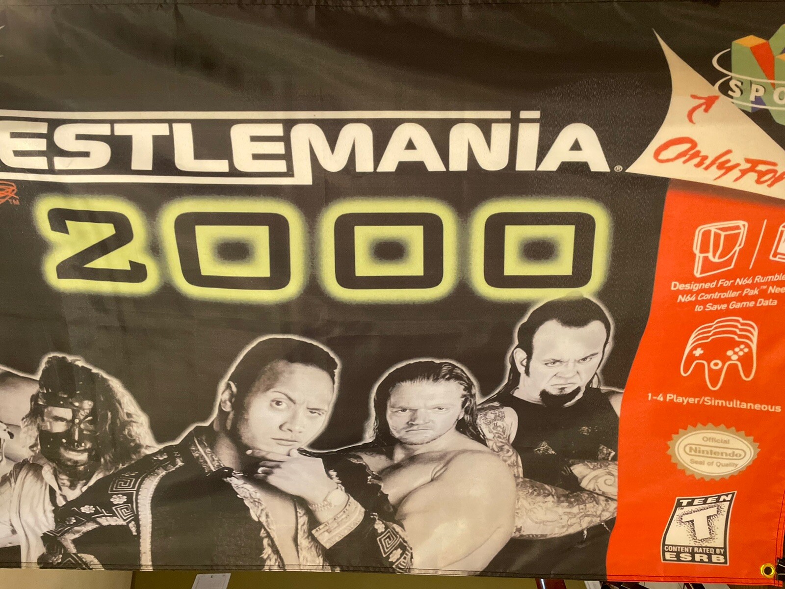 WWF Wrestlemania 2000 Nintendo N64 5ft Flag Banner Poster 1999 64 THQ WWE Rock