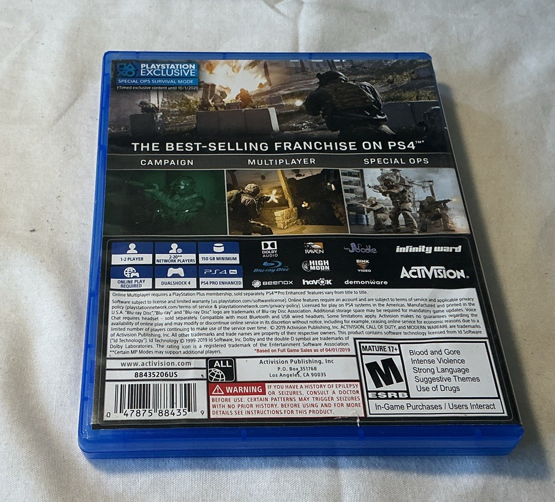 4 Play Station 4 Video Games.madden 20,modern Warfair,naruto Storm ,mind Craft.