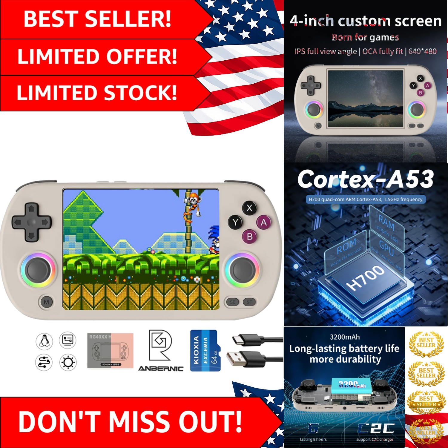 RG40XX H Retro Handheld Game Console: 4.0” IPS Screen & 64G Pre-Installed Games