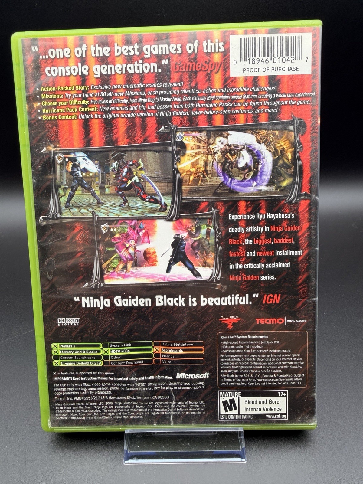 Ninja Gaiden Black Microsoft Xbox NO MANUAL Team Ninja Tecmo-TESTED