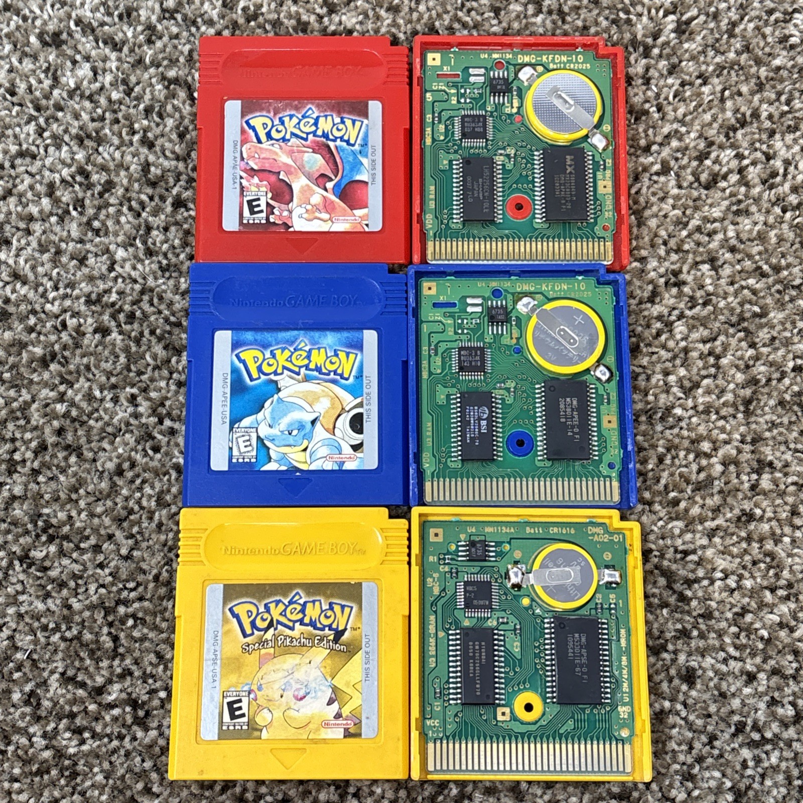 Pokemon Blue Red Yellow Gameboy Game Boy Authentic NEW BATTERY