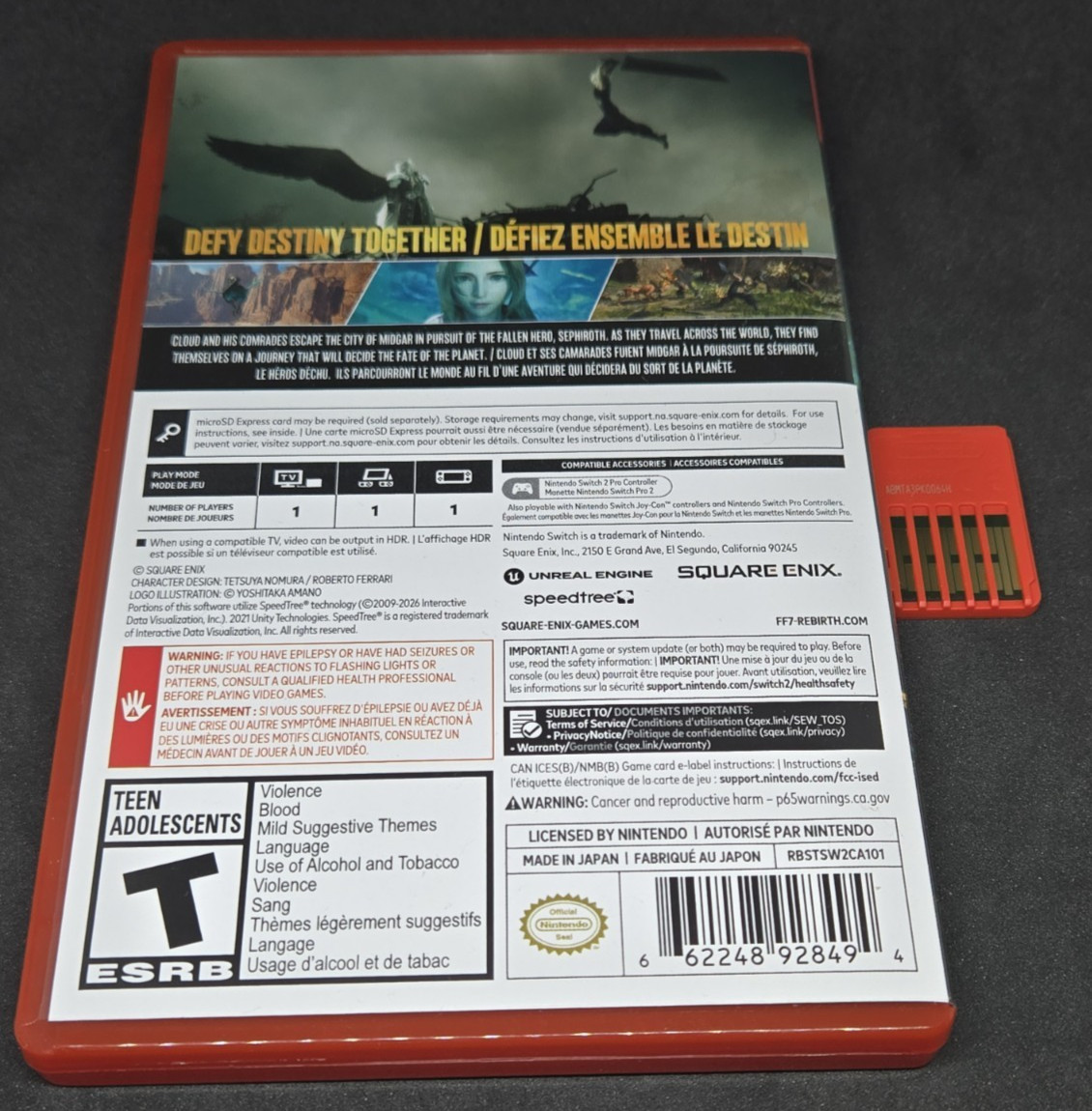 NO CARD- Final Fantasy VII 7 Rebirth Day One Edition Nintendo Switch 2 -NO CARD