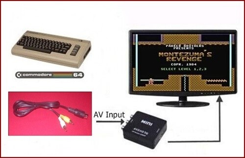6Ft RCA AV Cable & TV Converter Adapter For Commodore 64 C64 & 128 Computer NEW