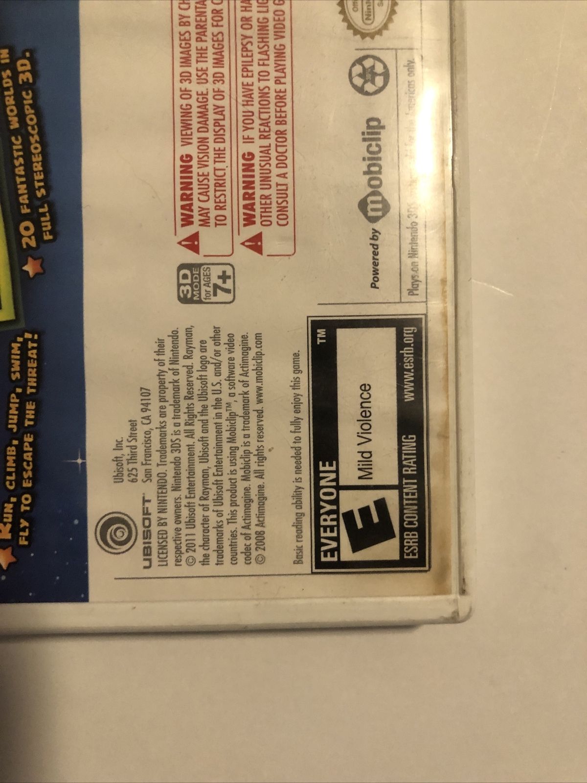 Rayman 3D (Nintendo 3DS, 2011) Complete Water Damage