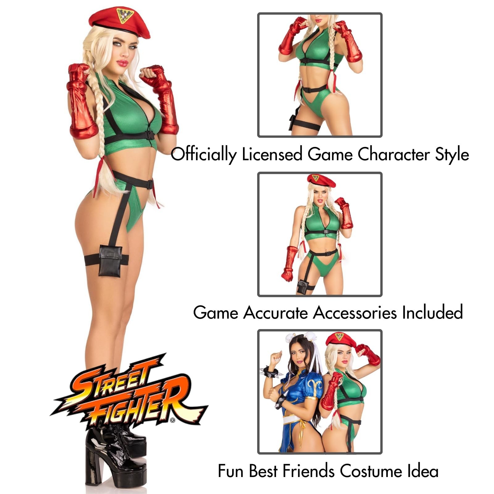 Leg Avenue Women 5 Pc Street Fighter Cammy Costume With Cap, and Gloves Medium