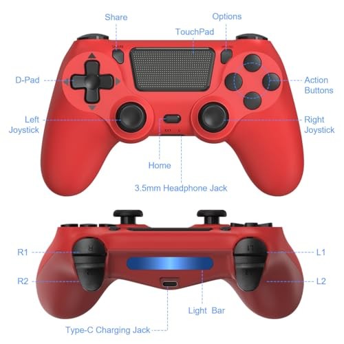 Wuthur 2 Pack Wireless Controller Compatible with PS4/Pro/Slim() Purple & Red