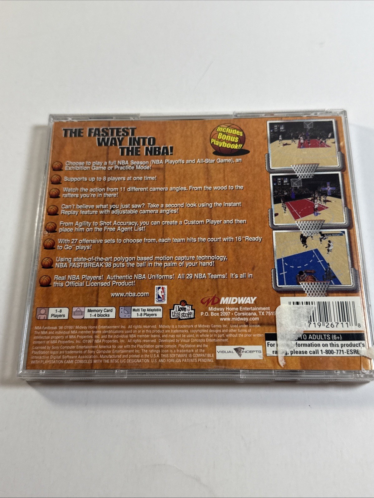 NBA Fast Break 98 – PS1 PS2 Complete Playstation Game With Playbook Good