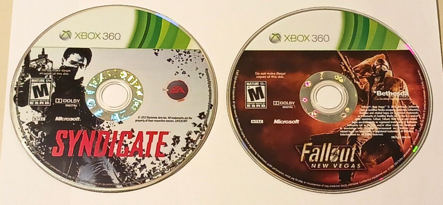 Lot of 2 Syndicate & Fallout New Vegas Xbox 360 2010/2012 Disc Only Tested Rare