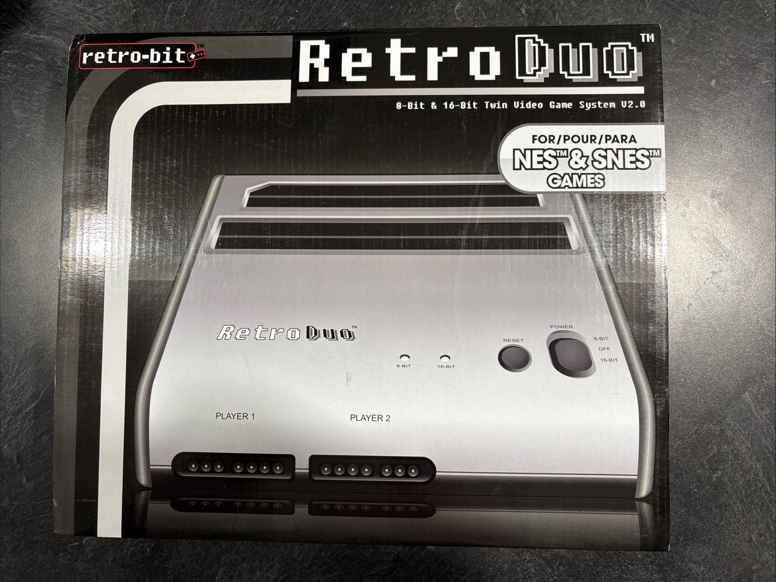 NES SNES Retro Duo Retro-Bit 2-in-1 Twin Game System V2.0 Console Silver Black