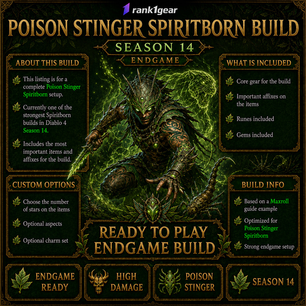 Diablo 4⚔️ Season 14⚔️Poison Stinger Spiritborn Build Endgame BEST BUILD S+ TIER