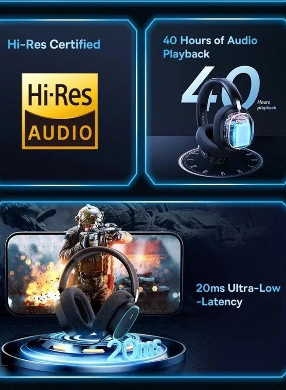 GH02 Wireless Gaming Headphones with Mic, Bluetooth 5.3, RGB Lighting