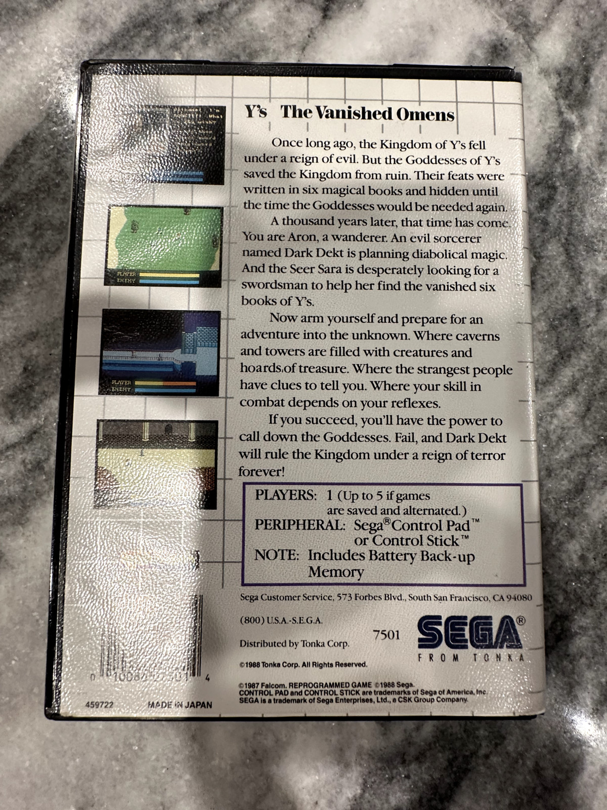 Y’s: The Vanished Omens (Sega Master System, 1988) Authentic, cartridge and Case