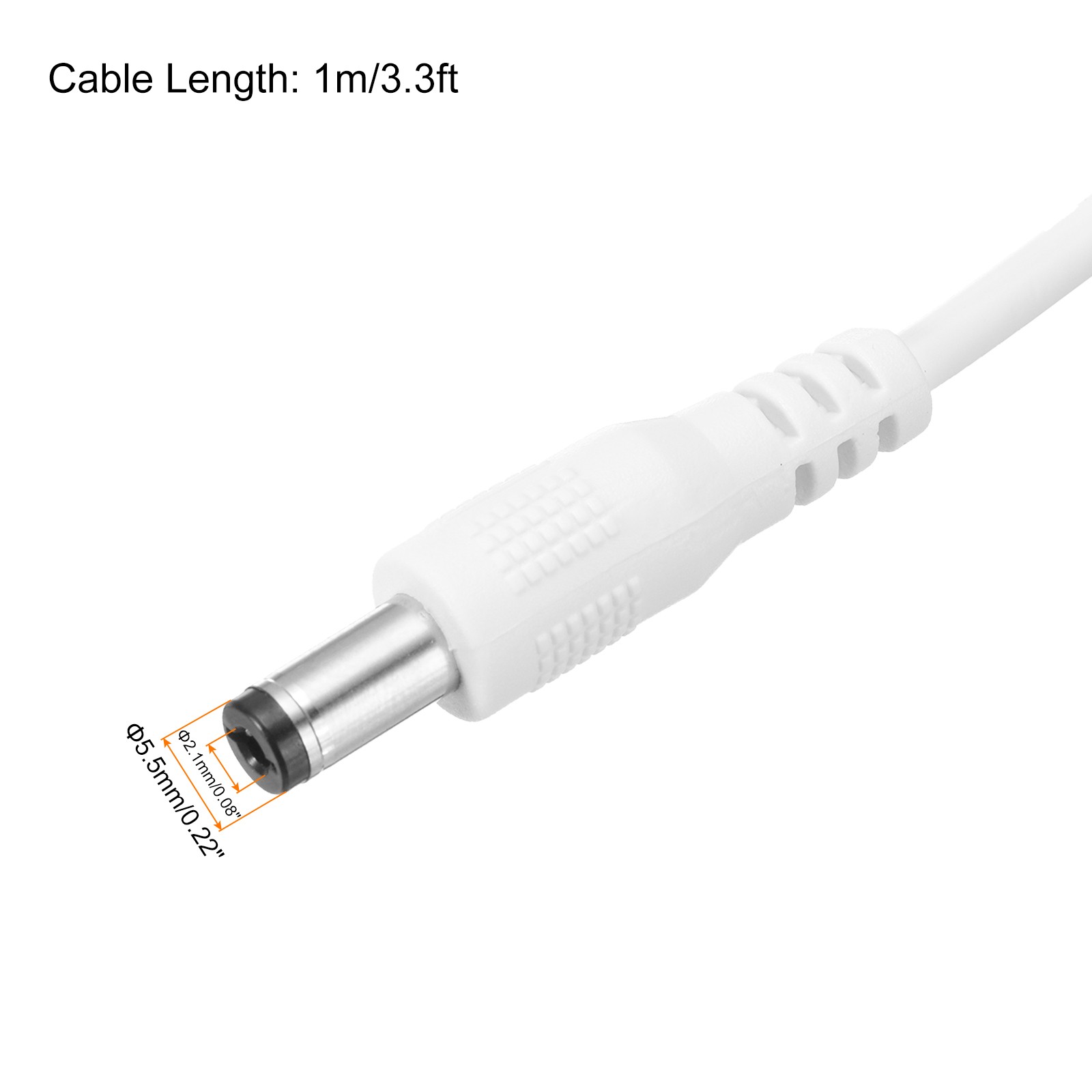 DC Power Cable 5V 2A USB to DC for Connector 5.5×2.1mm (1m, White)