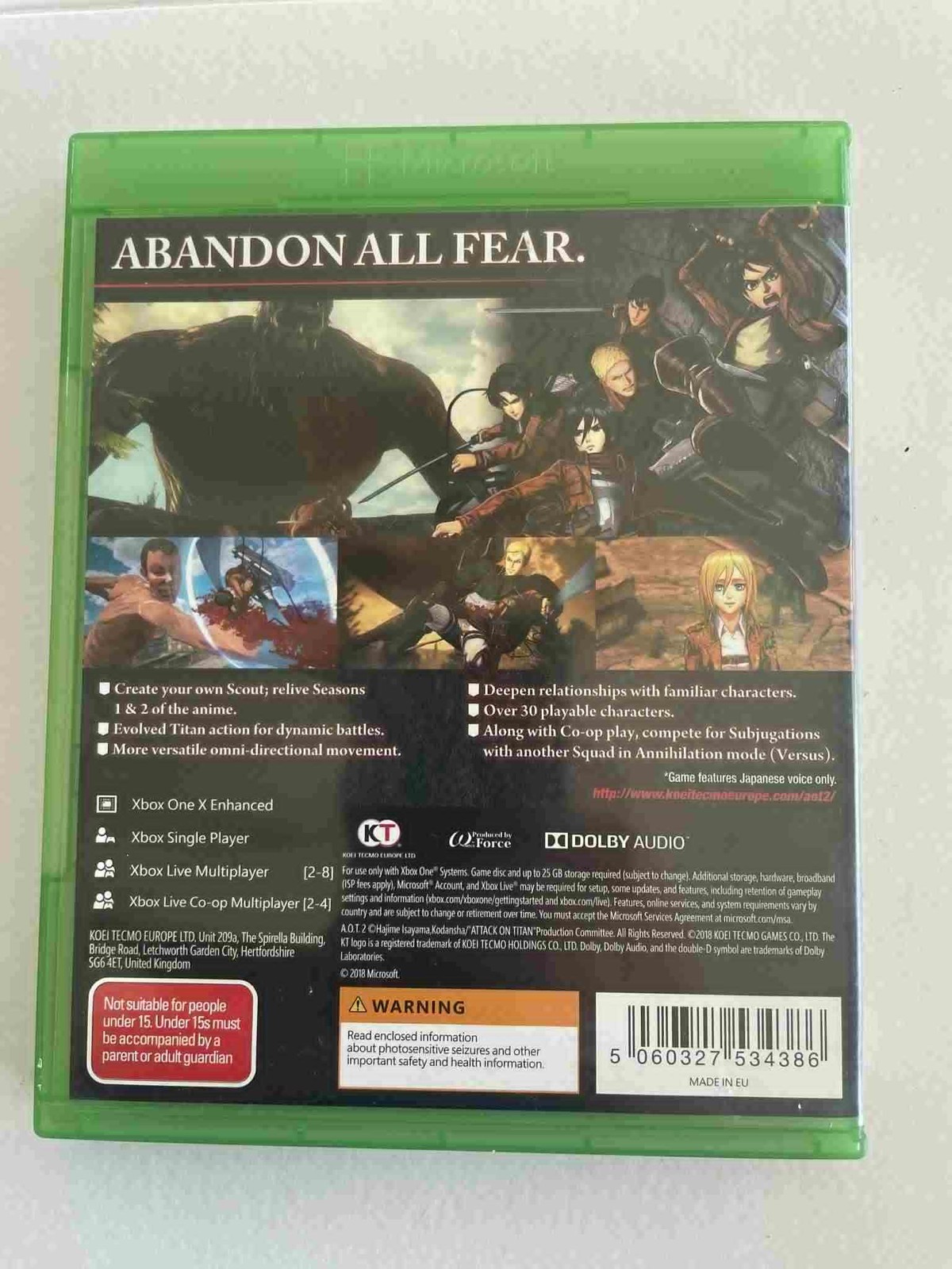Attack on Titan 2 Xbox One Game MA15 Koei Tecmo 2018 Complete Case Disc L new