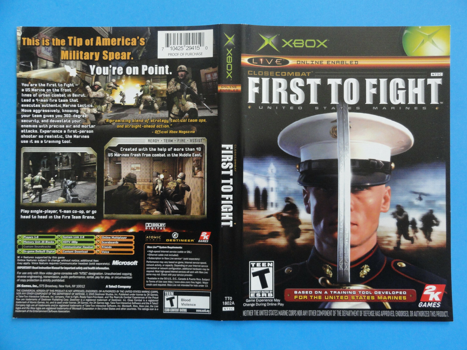 XBOX CLOSE COMBAT FIRST TO FIGHT ORIGINAL COVER ART **NO GAME DISC INCLUDED