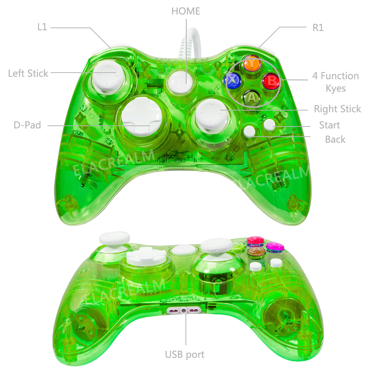 Glow Light USB Wired/Wireless Gamepad Remote Console Controller for Xbox 360 &PC